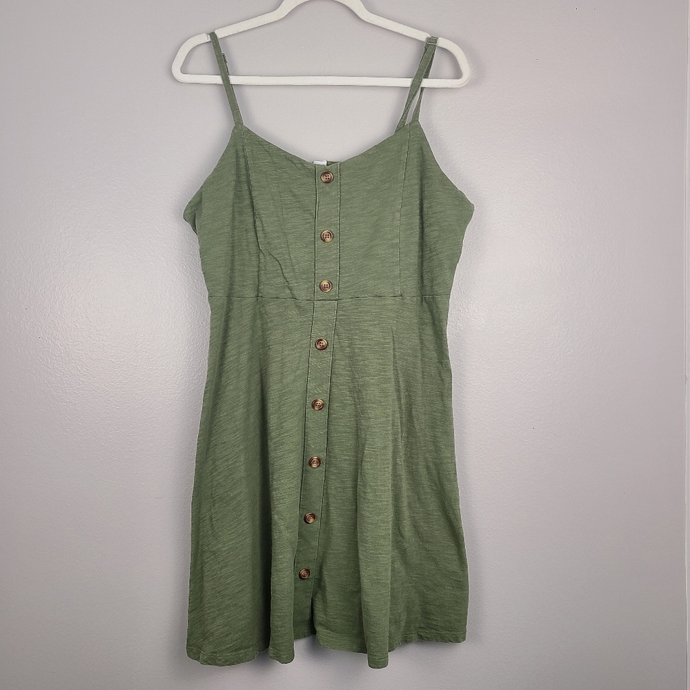 Old Navy Neutral Green Cotton Button Front Cami Dress XL Adjustable Straps